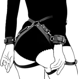DOWO® - Body Bondage - Handboeien - Kleding Accessoires - Sexy Lingerie - Erotiek Riem - SM BDSM - PU Leer- Harnas Vrouwen - Handboeien - Sextoys voor vrouwen - Zwart — thumbnail 1