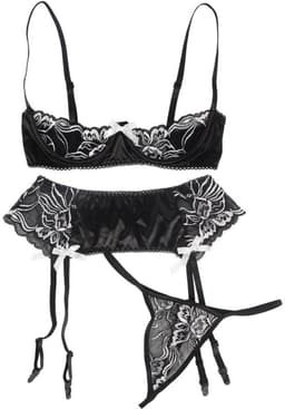3-delige Sexy Lingerieset – Open Cups & Open Kruis – Maat 2XL/3XL – Erotisch Jarretels Dames – BDSM Lingerie & Erotiek — thumbnail 5