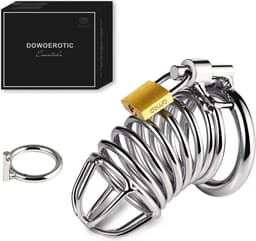 DOWO® - Kuisheidskooi - Metaal - Peniskooi - Kuisheidskooi voor Mannen - Chastity cage - Staal - met Premium Messing Slot - One Size — thumbnail 1