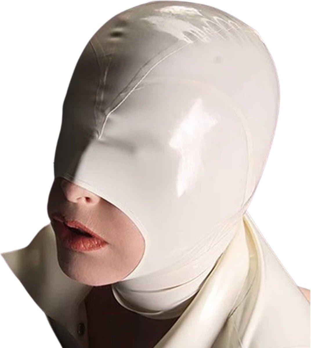 Latex masker wit - Rubber - Open mond - BDSM - XS, S en M — afbeelding 1