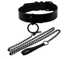 Choker met Riem - Gothic Sieraden - PU Leer - BDSM Halsband - Punk Sieraad - Zwart