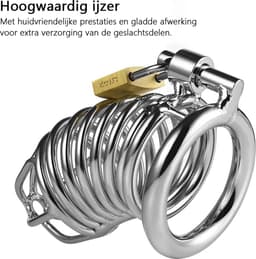 DOWO® - Kuisheidskooi - Metaal - Peniskooi - Kuisheidskooi voor Mannen - Chastity cage - Staal - met Premium Messing Slot - 3 Maten — thumbnail 7