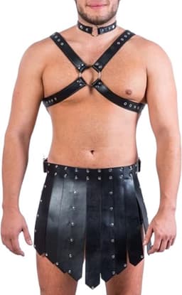 2-delige BDSM Harnas + Rok - Heren outfit - Leder - Verstelbaar - Riemen en gespen — thumbnail 1