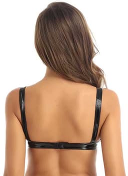 Sexy mini top halve cup - Leder Wetlook - Latex look - Verstelbare bandjes - Erotische beha — thumbnail 2