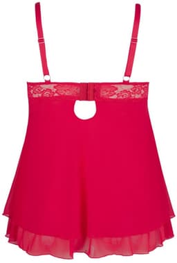 Cottelli Plus Size – Erotische Babydoll met Kanten Buste Motieven en Open Cups – Maat 3XL – Rood — thumbnail 4