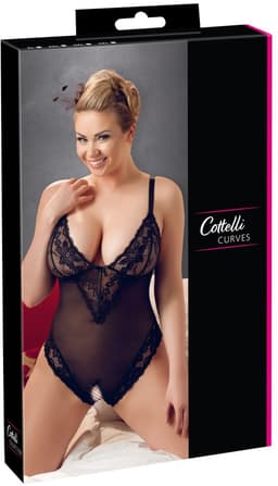 Cottelli Plus Size – Sexy Body met Open Kruis en Kanten Motieven Langs Randen voor Speciale Dates – Maat 2XL – Zwart — thumbnail 1