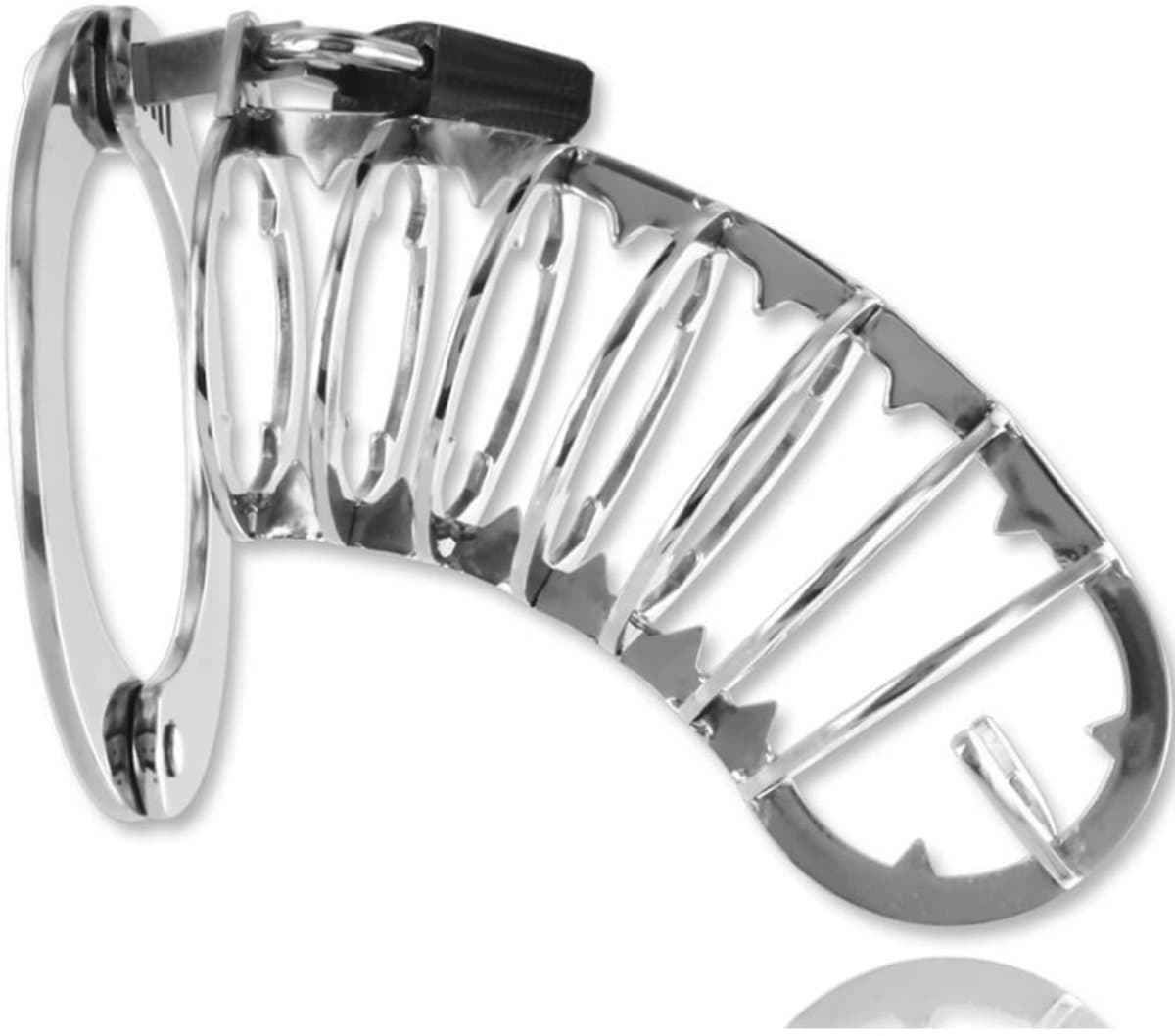 Metalhard Spiked Chastity Cage - Kuisheidskooi - Met Pinnen - Slot met Sleutel - 14cm — afbeelding 1