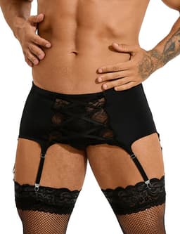 Zeloria Heren Jarretel Boxer Kant – Erotische Lingerie met Bandjes – Zwart – M – Exclusief Kousen — thumbnail 15