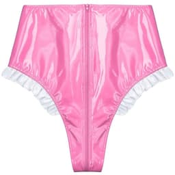 BamBella® Slip Onderbroek - Maat L/XL - Erotische Sexy BDSM Lingerie Dames - Roze rits ondergoed Datex mix latex en stof wetlook open kruis — thumbnail 9