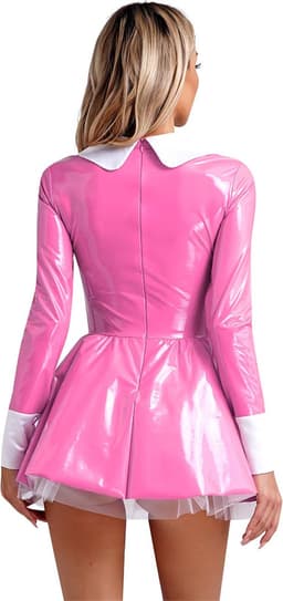 Roze Wetlook Jurk - Faux Latex - Dames Lingerie - Rok - Sexy — thumbnail 2