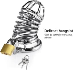 DOWO® - Kuisheidskooi - Metaal - Peniskooi - Kuisheidskooi voor Mannen - Chastity cage - Staal - met Premium Messing Slot - 3 Maten — thumbnail 9