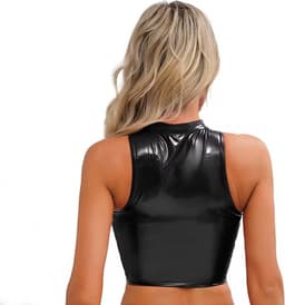 Erotische top open hollow out - PU Leder BDSM - Latex Wetlook kleren - Open borst met veters - Halsband sluiting - Sexy vrouwen kleding - RedParrot — thumbnail 3