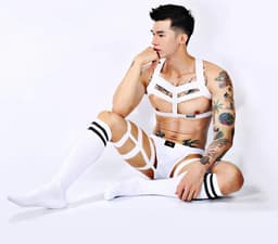 3-delige bondage harnas voor heren - Volledige lichaam harnas - Jarretel - Kousen - Jockstrap - BDSM Kostuum - Riem - Erotisch - One size — thumbnail 6