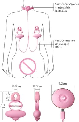 Tepelvibrator met Halsband- Tepelklemmen - Borst - Tepel - Vibrator - Trillen - Nekband — thumbnail 4