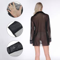 Sexy Transparant Shirt voor Dames - Lange Mouwen Blouse, Pyjama en Lingerie in Één, Ideaal voor Avondkleding en Speciale Gelegenheden — thumbnail 3