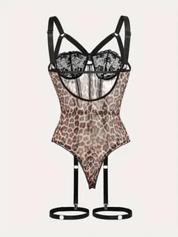 Sexy Lingerie Body – Zwart, Mesh & Jarretels – Panterlook & Kant – Verstelbare bandjes – Bondage Look – BDSM – Kinky – Verleidelijk, Sensueel & Krachtig – Lingerie Erotisch – Lingerieset –Lingerie Sexy Setje – Dare to Undress – XS/S, M, L, XL, XXL — thumbnail 3