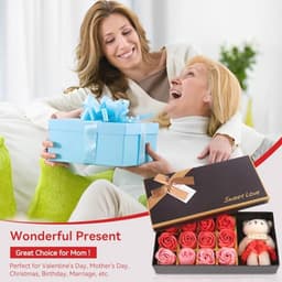 12 Rozen Zeep Bloemen Gift Set voor Vrouwen - Romantisch Valentijnsdag Cadeau met Pluche Beer — thumbnail 6