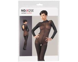 Mandy Mystery Lingerie – Catsuit met Open Rug en Kruis met Kant Afgewerkt Kraag – Maat M/L - Zwart