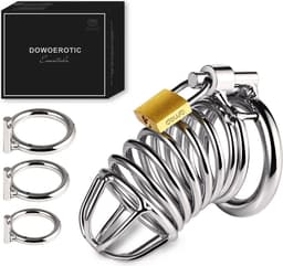 DOWO® - Kuisheidskooi - Metaal - Peniskooi - Kuisheidskooi voor Mannen - Chastity cage - Staal - met Premium Messing Slot - 3 Maten — thumbnail 1