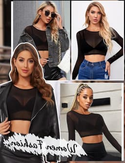 Transparante Sexy Crop Top van Mesh - Lange Tuniek Blouse voor Casual en Clubwear - Zwart T-shirt met Tulle en Ademend Design — thumbnail 5
