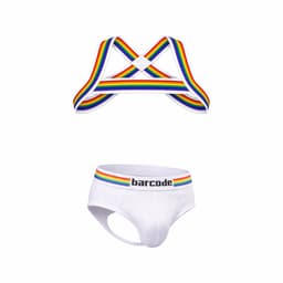 Barcode Berlin Multipack 1x Backless Brief Pride White + 1x Pride Harness White - MAAT XL - Erotisch Heren Ondergoed - Slip voor Man - Sexy mannen Slip — thumbnail 1