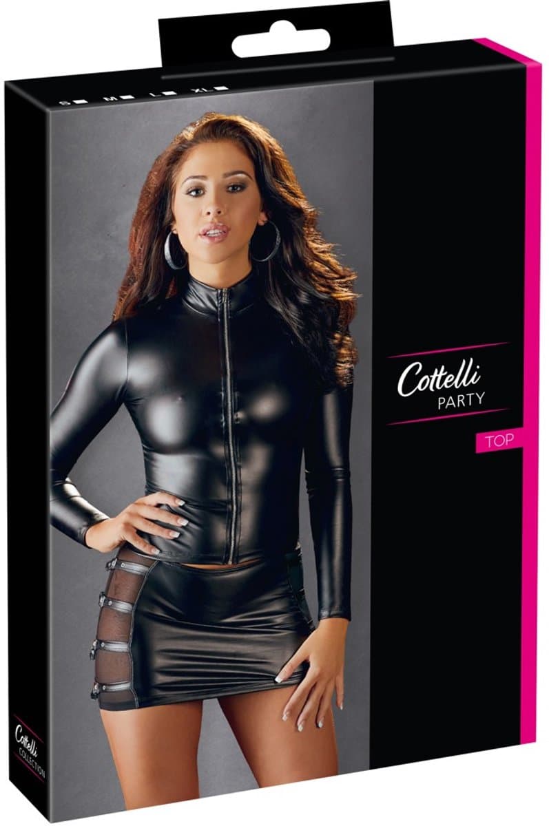 Cottelli Collection –  Wetlook Shirt met Lange Mouwen Als Pure Verleiding voor Spannende Dates – Maat M - Zwart — afbeelding 1