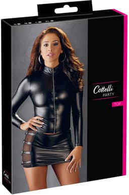 Cottelli Collection –  Wetlook Shirt met Lange Mouwen Als Pure Verleiding voor Spannende Dates – Maat M - Zwart — thumbnail 1