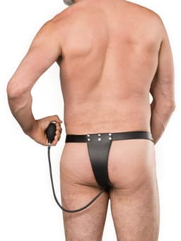Rimba - Lederen Kuisheidsslip voor Mannen met Opblaasbare Anale Plug - Zwart — thumbnail 2