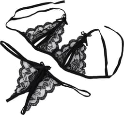 Jumada's - Sexy Kanten Lingerie met Open Kruis - Zwart - Maat L - Erotische Set voor Vrouwen - Transparante Kant Lingerie - Sexy Kostuums - Nachtkleding - Babydoll met Open Cup - Beha en Lenceria — thumbnail 2