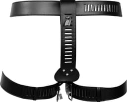 PU Leather Female Chastity Belt with Leg Restraint - Black — thumbnail 10