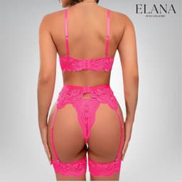 Elana Sorina – Luxe Kant Lingerie Set met Bh, String & Jarretels – Verleidelijke Dames Lingerie – XL – Roze — thumbnail 2