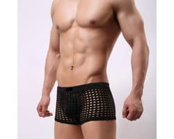 Sexy Transparante Mesh Boxershort voor Heren – Zwart herenondergoed – Doorschijnende Boxer - Maat L