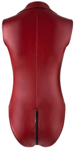 Cottelli Collection –  Wetlook Body met Tweeweg Rits van Hals tot Kruis – Maat L – Rood — thumbnail 4