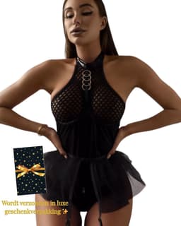 Sexy Lingerie Body – Erotisch jurkje – Rollenspel – Lak & Netstof – Latex & Datex – Kinky Mesh Bustier met Tule Rokje – Verleidelijk Fetish – Erotische Lingerie – BDSM – Lingerieset Dames – Sexy Lingerie – Festivallook – Bitch – Maat XS, S, M, L, XL — thumbnail 1