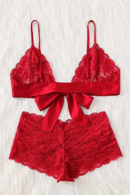La Nuita Rode Kanten Bh Set Dames - Bralette met Grote Satijnen Strik en Korte Slip - Tweedelige Lingerie Set (S t/m XL) — thumbnail 11