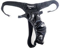 BamBella ® - String - Maat S/M Zwart SM kleding BDSM met rits erotische heren kleding ondergoed lingerie onderbroek zwart