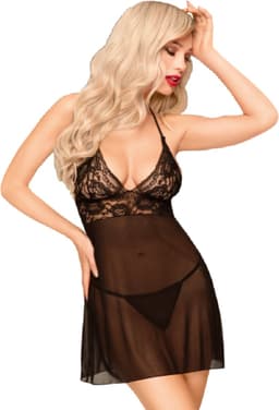Penthouse Lingerie Bedtime story - Erotische Babydoll met String - Maat L/XL - Zwart — thumbnail 1