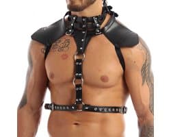 Heren Bondage Harnas - PU Leder - BDSM - Borst - Choker - Torso - Zwart
