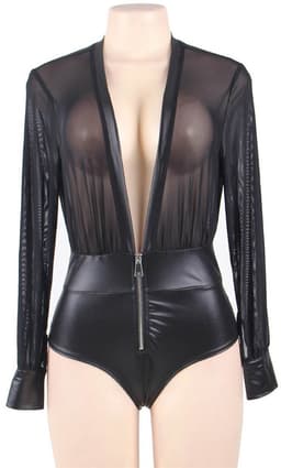 Sexy Lingerie Body Dames – Luxe Lingerie – Zwart – Transparante Bodystocking – Mesh Lingerie met V-Hals – High Waist – Wetlook – Boudoir Set – Chique – High End – Lak – Latex – Lingerie Erotisch Dames – Erotische Body – Dare to Undress – S, M, L, XL — thumbnail 5