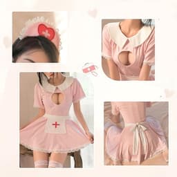 Sexy Verpleegster Lingerie Set voor Vrouwen - Roleplay Kostuum met Jurk & Hoedje - Ondeugend Uniform voor Romantische Nachten - Ideaal voor slank postuur (tot 60 kg) — thumbnail 3