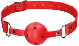Ouch! Mond Knevel met Geperforeerde Bal en Lederen Band Verstelbaar - Rood — thumbnail 16
