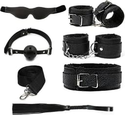 Sex Toys voor Koppels - 7 Delen Set - SM Pakket - Bondage - Vastbinden - Kit - Startset - Handboeien - Zwart BDSM — thumbnail 2