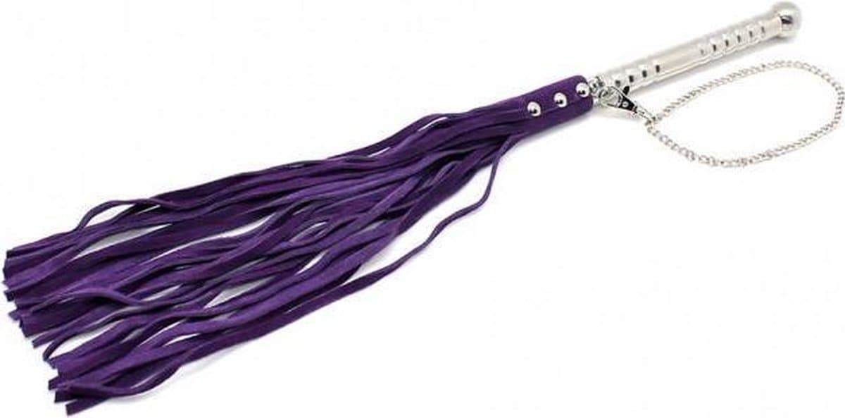 Rimba Bondage Play - Flogger - Suede Stroken - Zweep Met Metalen Handvat - Paars — afbeelding 1