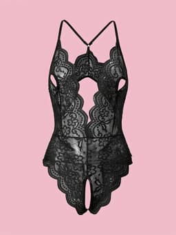 Zwarte Teddy Lingerie met Kant - Halter Body met Open Rug en Open Kruis - Sexy Dames Lingerie Maat XXL — thumbnail 4