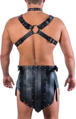 2-delige BDSM Harnas + Rok - Heren outfit - Leder - Verstelbaar - Riemen en gespen — thumbnail 2