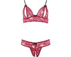 Cottelli Collection - Lingerie Set met Toegankelijkheid tot Tepels en Vagina voor een Spannende Ervaring – Maat M – Rood