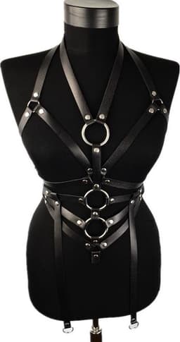 Nooitmeersaai - Harnas Vrouw - Leer - Bovenlichaam - Zwart - BDSM Extreme - Bondage Harnas — thumbnail 1