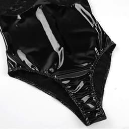 Sexy Latex Mesh Bodysuit - Transparante Kant en Glanzend Wetlook - Verleidelijke Lingerie — thumbnail 3