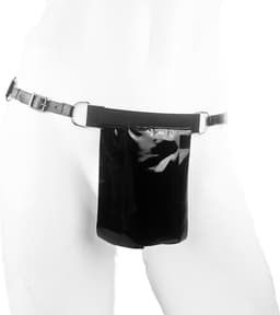 BamBella® String Man - sexy ondergoed Lingerie Heren XS -Open voorkant onderbroek Datex (Mix latex en stof) - Zwart mannen string Imitatie leer SM BDSM kleding — thumbnail 6