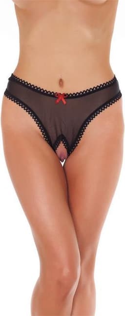 Amorable - G-String - Transparante G String Met Open Kruis - Zwart - One Size — thumbnail 1